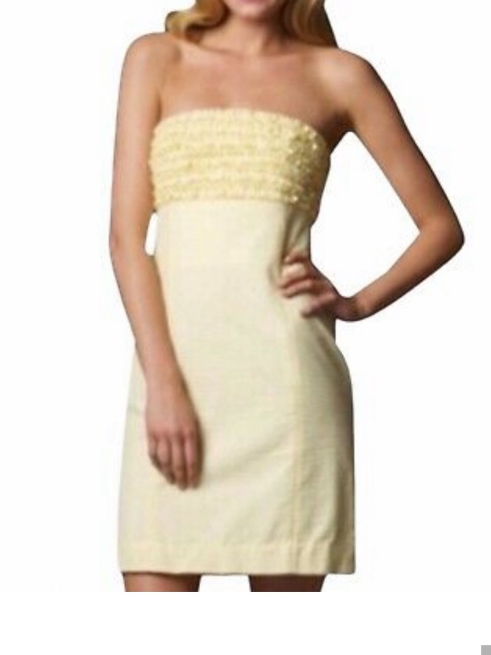 Lilly Pulitzer Franco Strapless Pale Seersucker Yellow Ruffle Bodice Dress
